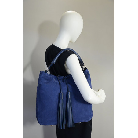 Berthille Hermine Bag Shopping Leather Nubuck Marine