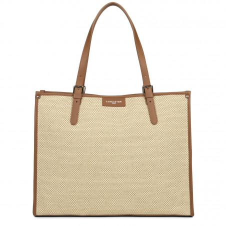 Lancaster Actual Tote Bag Grid Fabric 418-25 Camel