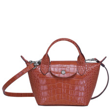 Longchamp Le Pliage Cuir Croco Micro Sac Corail