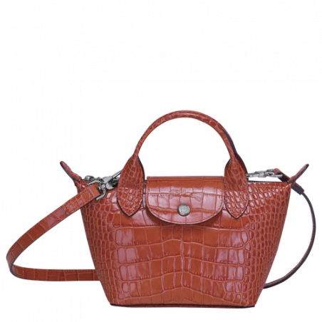 Longchamp Le Pliage Cuir Croco Micro Bag Coral