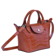 Longchamp Le Pliage Cuir Croco Micro Sac Corail