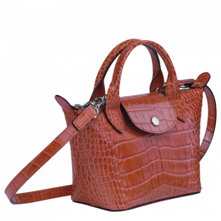 Longchamp Le Pliage Cuir Croco Micro Bag Coral