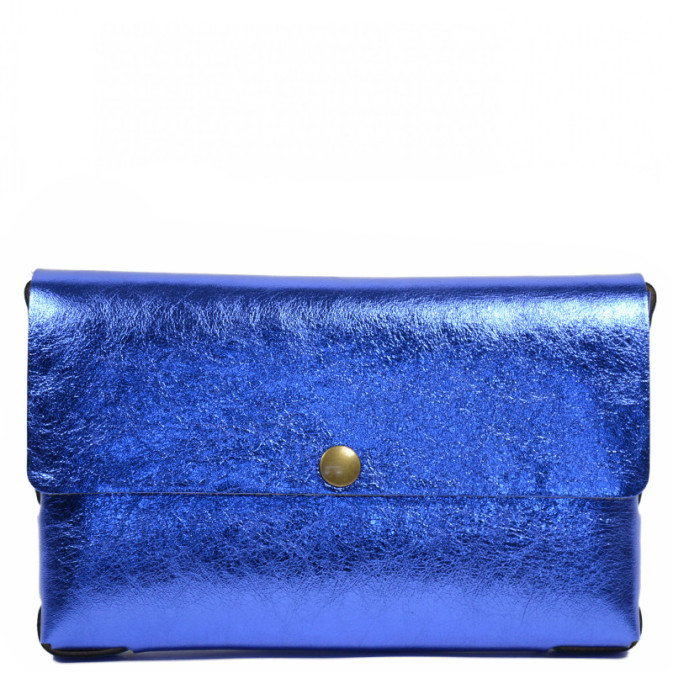 Yolète Andy Pouch Bag Laminate Leather Blue