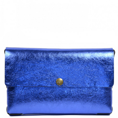 Yolète Andy Sac Pochette Cuir Laminati Bleu