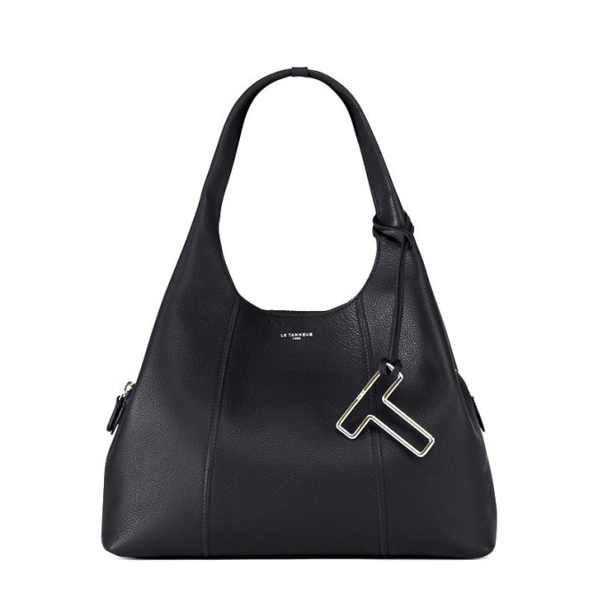 Le Tanneur Juliette Large Shoulder Bag in Grainy Black Leather