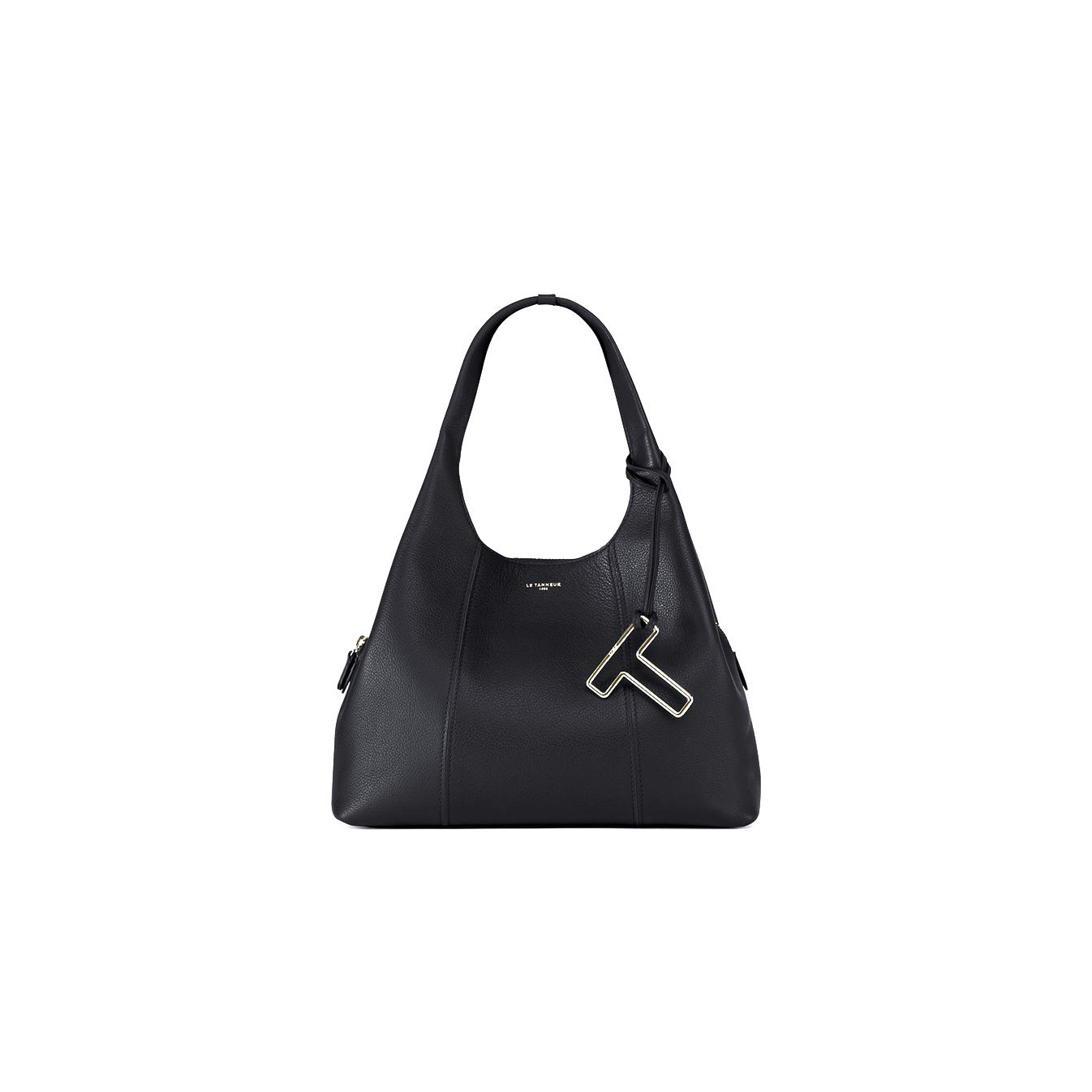 Le Tanneur Juliette Large Shoulder Bag in Grainy Black Leather