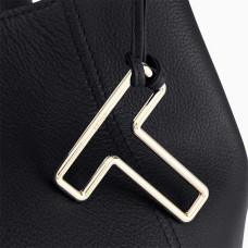 Le Tanneur Juliette Large Shoulder Bag in Grainy Black Leather