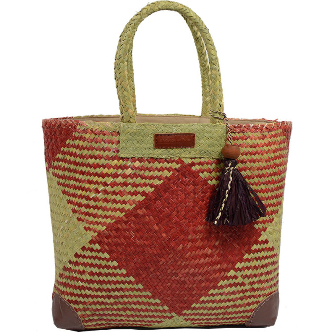 Panier Cabas Fait Main En Raphia - Brodé Chat/hibou/fleur - 37x26x18 Cm - Fabriqué à Madagascar
