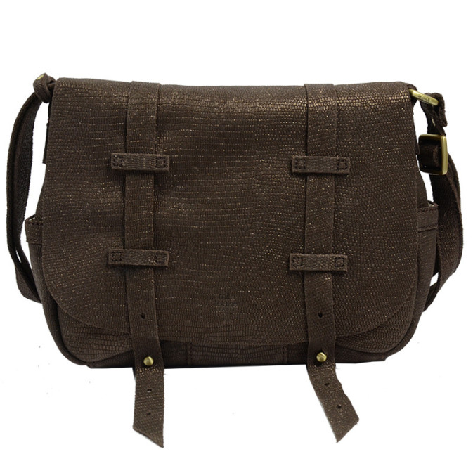 Mila Louise Bess Lizard Crossbody Bag Coffee