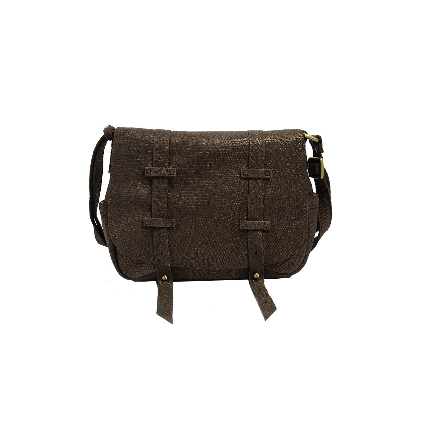 Mila Louise Bess Lizard Crossbody Bag Coffee