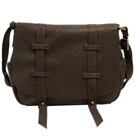 Mila Louise Bess Lizard Crossbody Bag Coffee