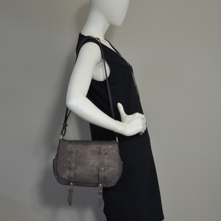 Mila Louise Bess Lizard Crossbody Bag Coffee