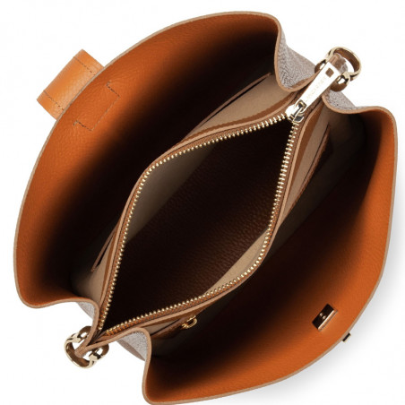 Lancaster Foulonné Double  Sac Seau 470-44 Camel In Orange ouvert