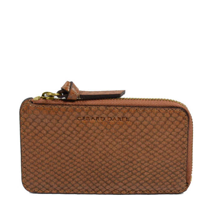 Gérard Darel Tresor Cardholder Zippered Card Holder Lizard Cognac