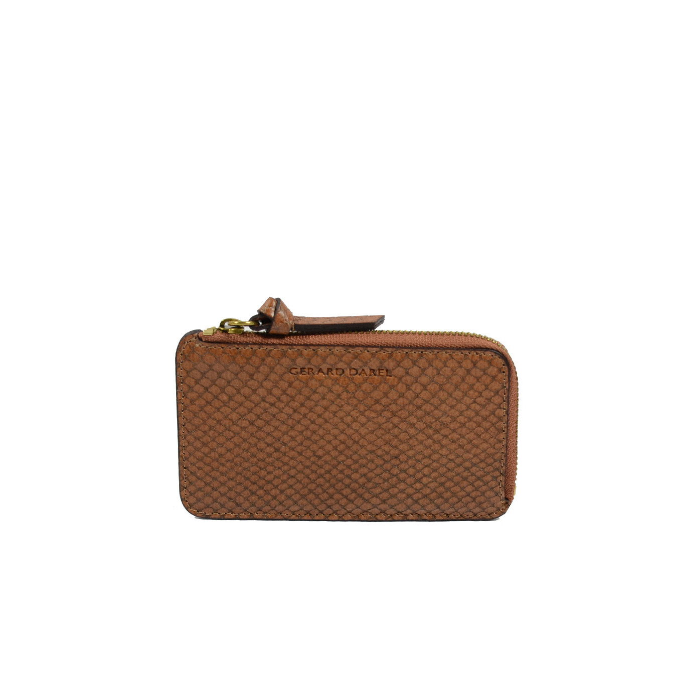 Gérard Darel Tresor Cardholder Porte cartes Zippé Lezard Cognac