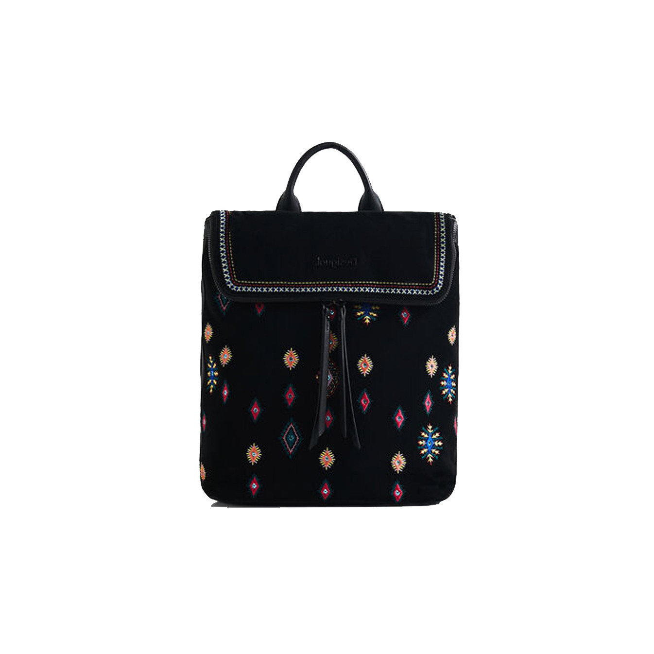 Desigual Nerano Backpack square embroidery Juli Tribe Negro display picture 1