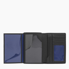 Le Tanneur Charles Wallet Medium 2 Shutters Grained Leather Black Blue