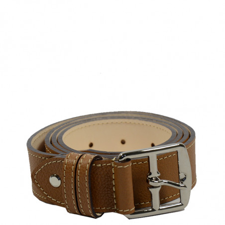 Berthille Stitched Leather Belt with Double Pass and Silver Buckle