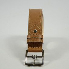 Berthille Stitched Leather Belt with Double Pass and Silver Buckle