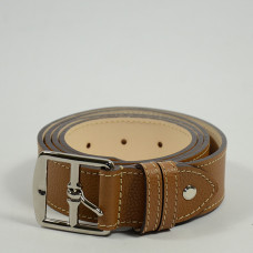 Berthille Stitched Leather Belt with Double Pass and Silver Buckle