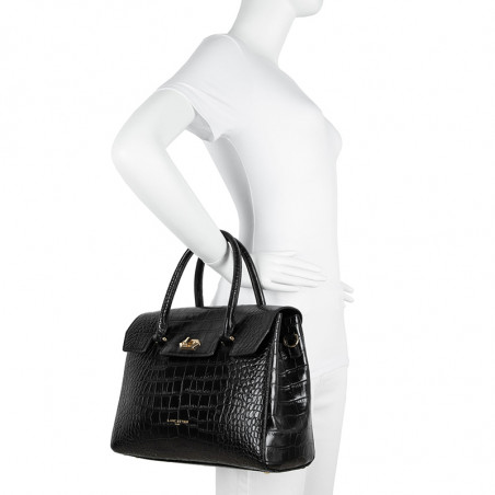 Lancaster Exotic Croco Small Tote Bag 524-85 Black