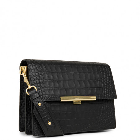 Lancaster Exotic Lee Sac Besace 524-52 Cuir Noir Lézard cote
