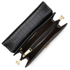 Lancaster Exotic Lee Sac Besace 524-52 Cuir Noir Lézard ouvert