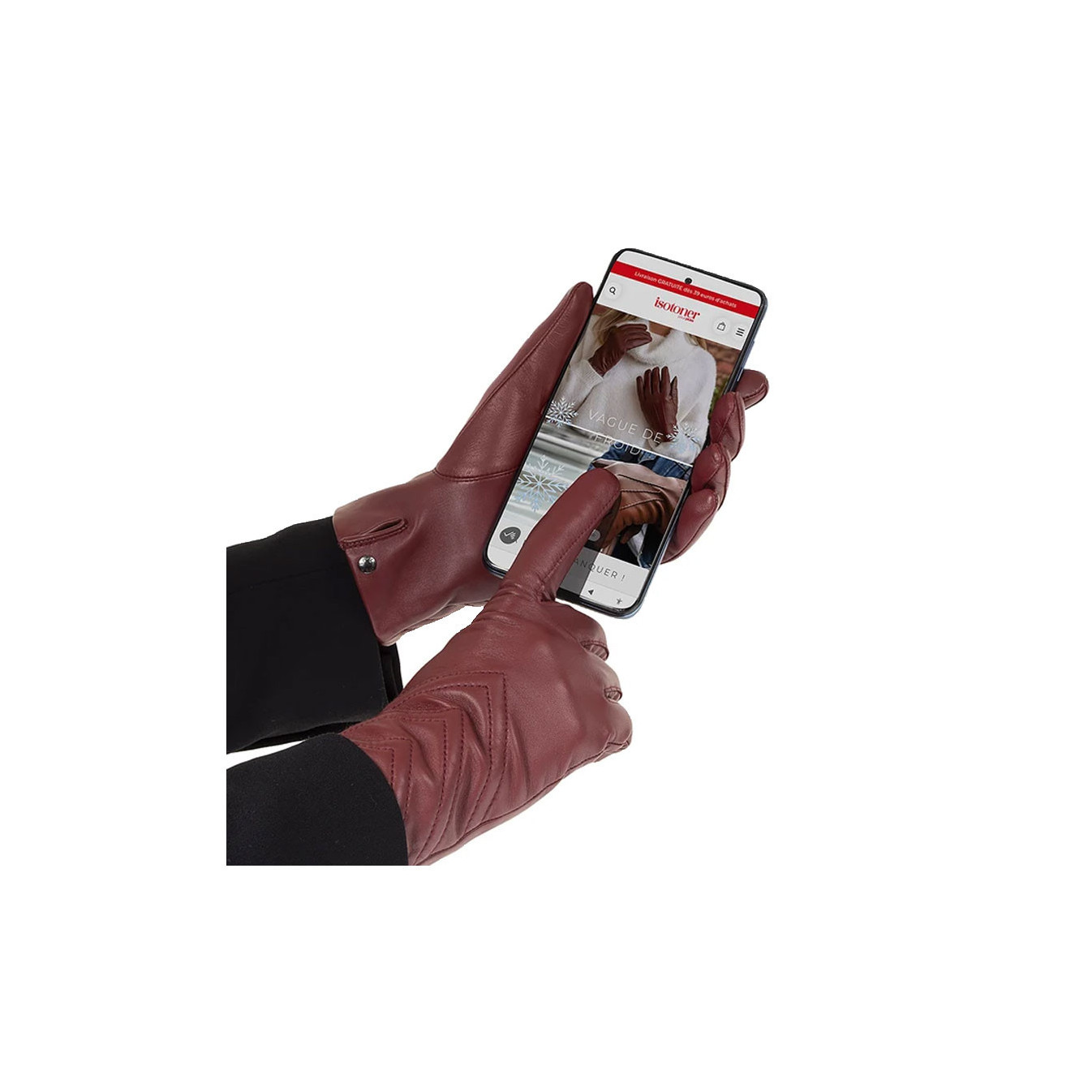 Isotoner Women's Stretch and Leather Red Gloves
