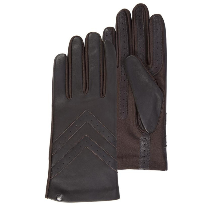 Isotoner Women's Stretch and Leather Brown Gloves
