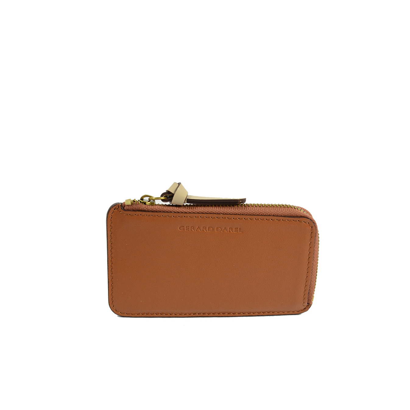 Gérard Darel Tresor Cardholder Porte cartes Zippé Camel Paille Latte