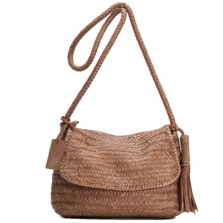 Biba Perkins Shoulder Bag in Woven Leather PER2L Camel