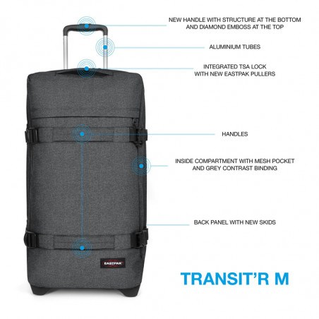 Eastpak Transit'r M Soft Wheeled Travel Bag 77h Black Denim