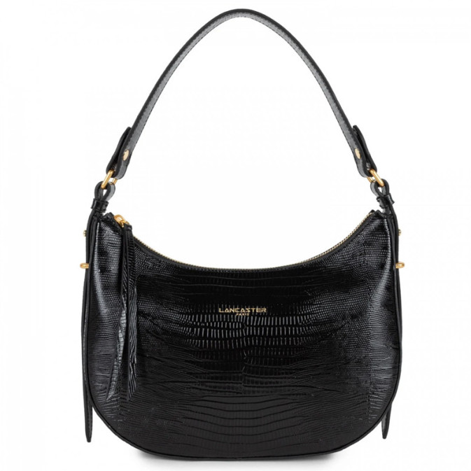 Lancaster Exotic Lizard & Croco Hobo Bag 524-89 Black
