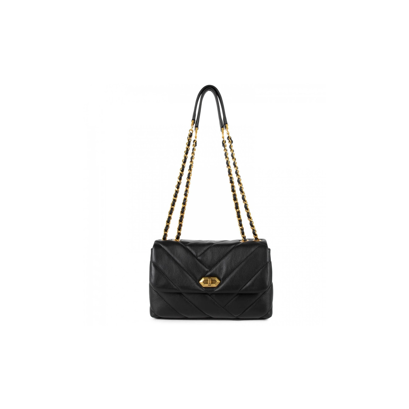 Lancaster Soft Quilted Shoulder Bag with Flap 530-26 Black
