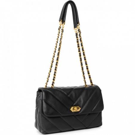 Lancaster Soft Quilted Shoulder Bag with Flap 530-26 Black