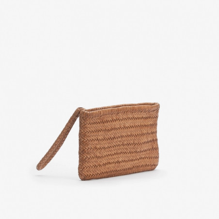 Biba Perkins Woven Leather Pouch Camel