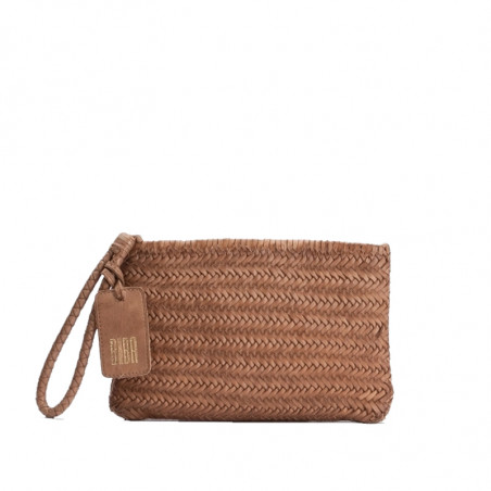 Biba Perkins Woven Leather Pouch Camel