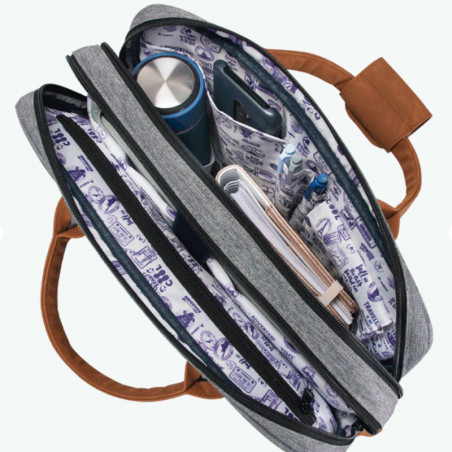 Cabaïa Messenger New York Sac Ordinateur 14" Gris ouvert