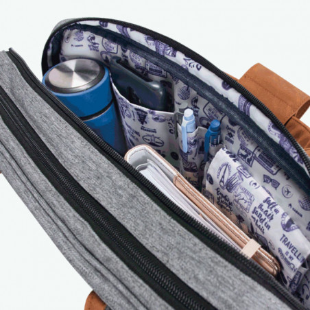 Cabaïa Messenger New York Sac Ordinateur 14" Gris ouvert