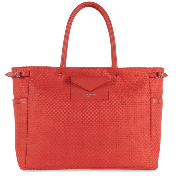 Lancaster Actual Damier Woven Tote Bag 519-97 Coral