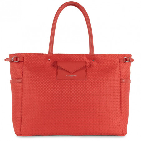 Lancaster Actual Damier Woven Tote Bag 519-97 Coral