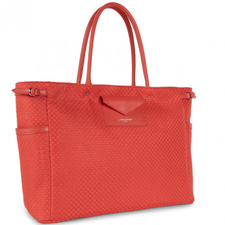 Lancaster Actual Damier tressé Sac Cabas 519-97 Corail cote