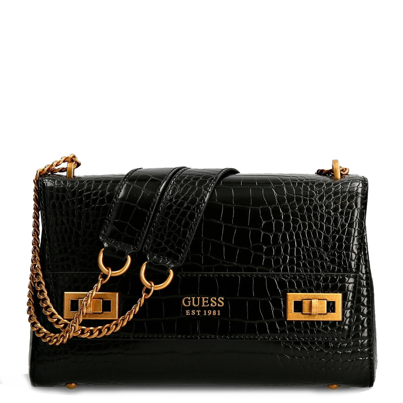 Guess Katey Croco Trotter Bag Black