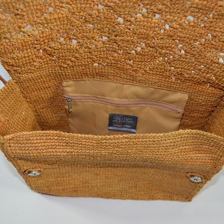 L'Atelier du Crochet Sac Gibecière Raphia Musetoa Moutarde ouvert