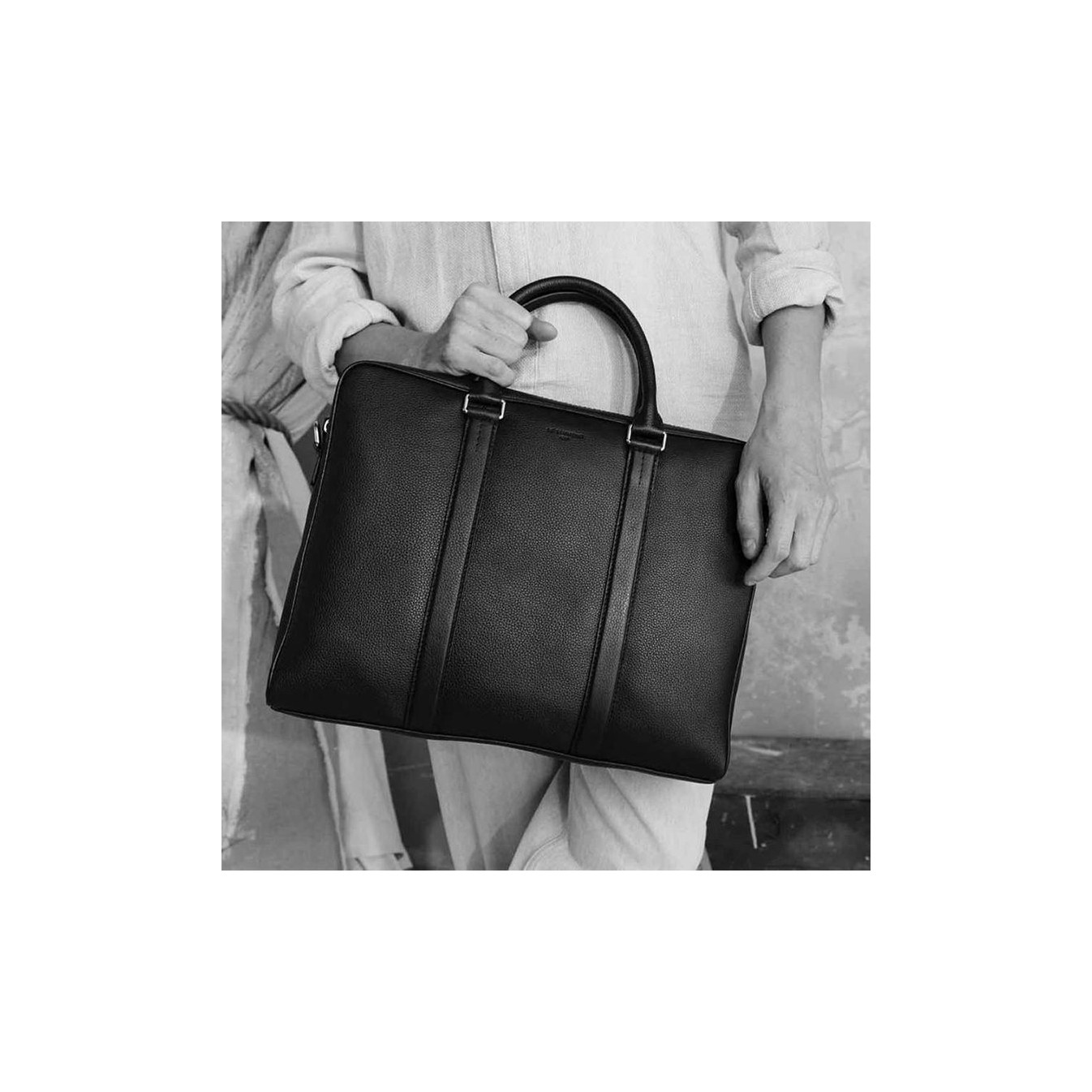 Le Tanneur Charles Porte Documents 14" Cuir Grainé Noir