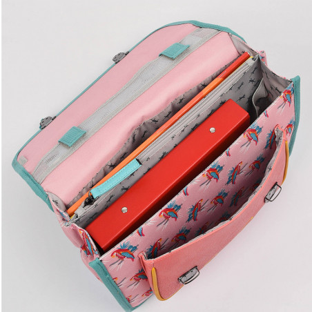 Caméléon Rétro Cartable 32cm Pink Parrot ouvert