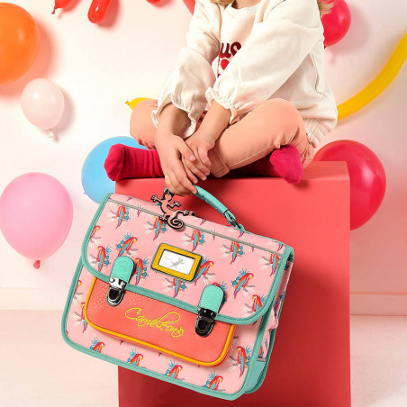 Caméléon Rétro Cartable 35cm Pink Parrot face