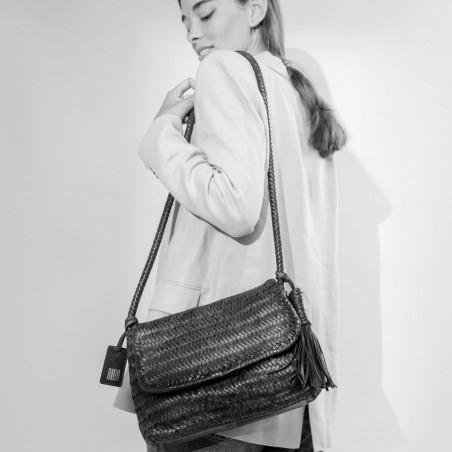 Biba Perkins Sac Bandoulière en Cuir Tressé PER2L Negro