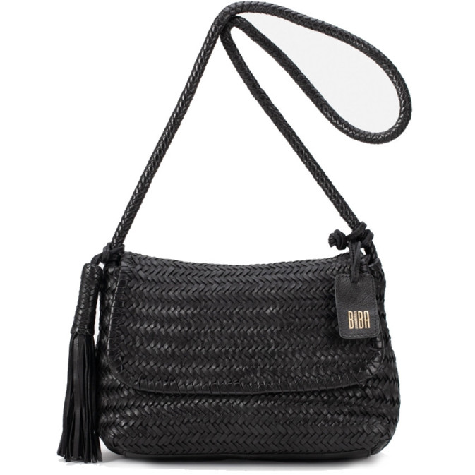 Biba Perkins Shoulder Bag in Woven Leather PER2L Negro