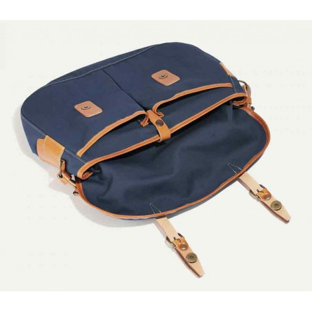 Bleu de Chauffe Fisherman's Musette Bag M Cotton and Leather Navy Blue